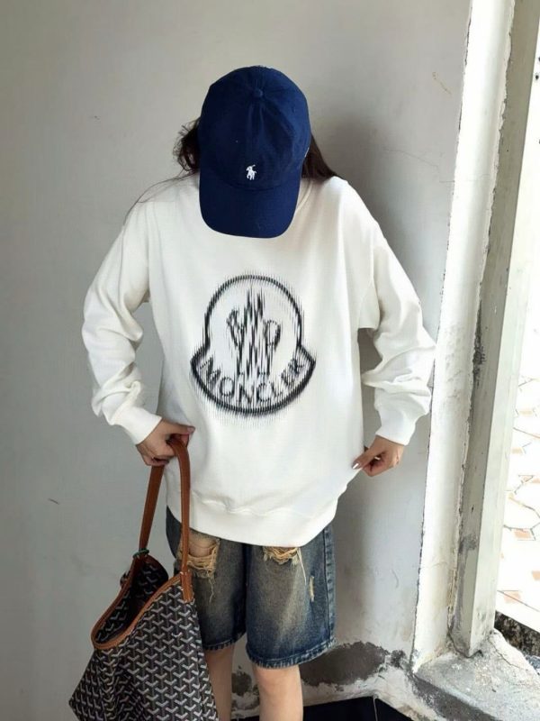Moncler Blurred Logo Crew Neck Sweatshirt- White (6) Moncler Blurred Logo Crew Neck Sweatshirt- White