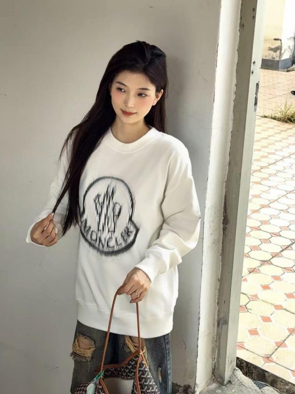 Moncler Blurred Logo Crew Neck Sweatshirt- White (7) Moncler Blurred Logo Crew Neck Sweatshirt- White