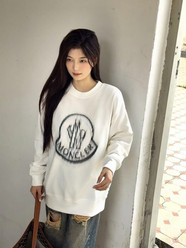 Moncler Blurred Logo Crew Neck Sweatshirt- White (8) Moncler Blurred Logo Crew Neck Sweatshirt- White