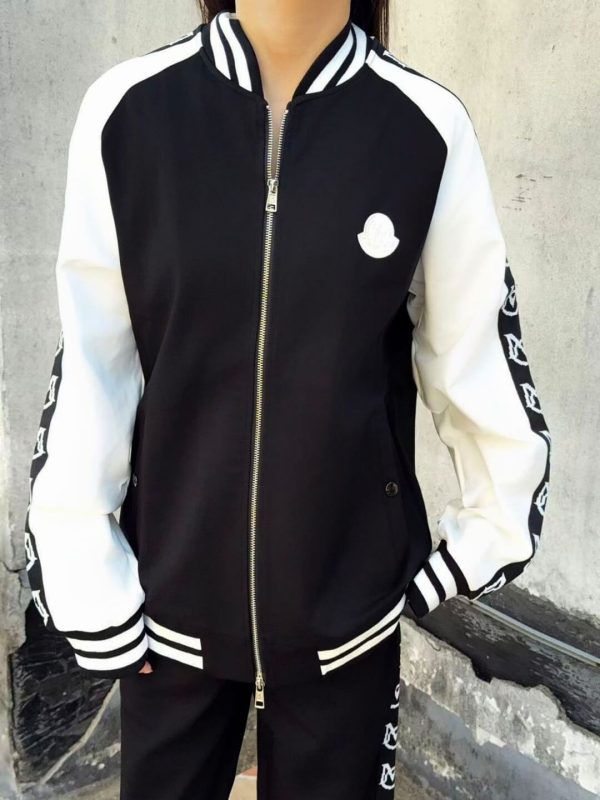 Moncler Embroidered Logo Zip-up Sweatshirt- Black