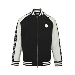 Moncler Embroidered Logo Zip-up Sweatshirt- Black