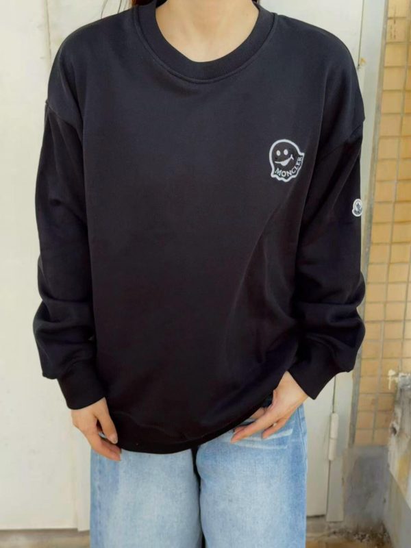 Moncler Logo Patch Crewneck Sweatshirt- Black