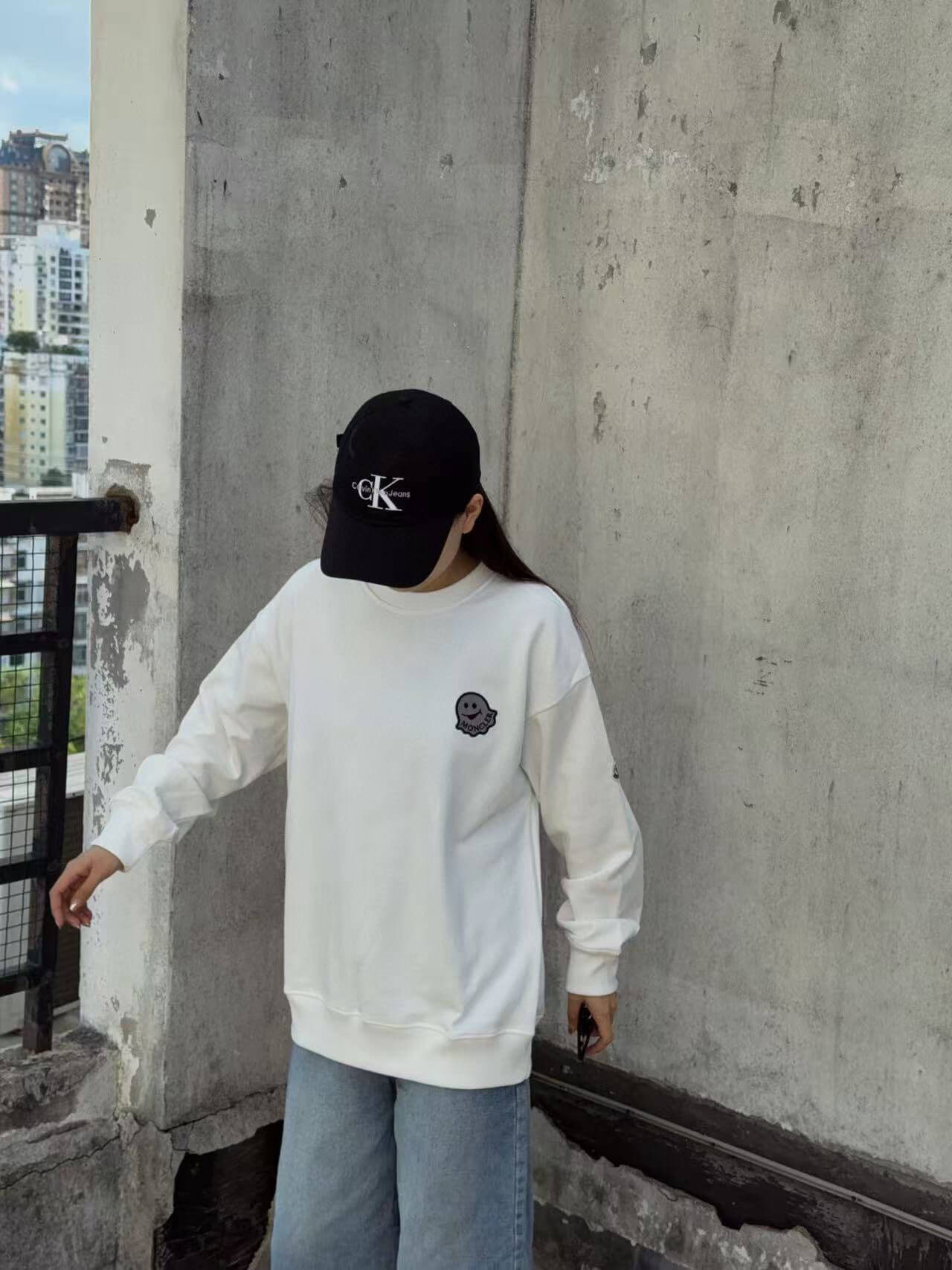 Moncler Logo Patch Crewneck Sweatshirt- Off-White 2 Moncler Logo Patch Crewneck Sweatshirt- Off-White - Image 2
