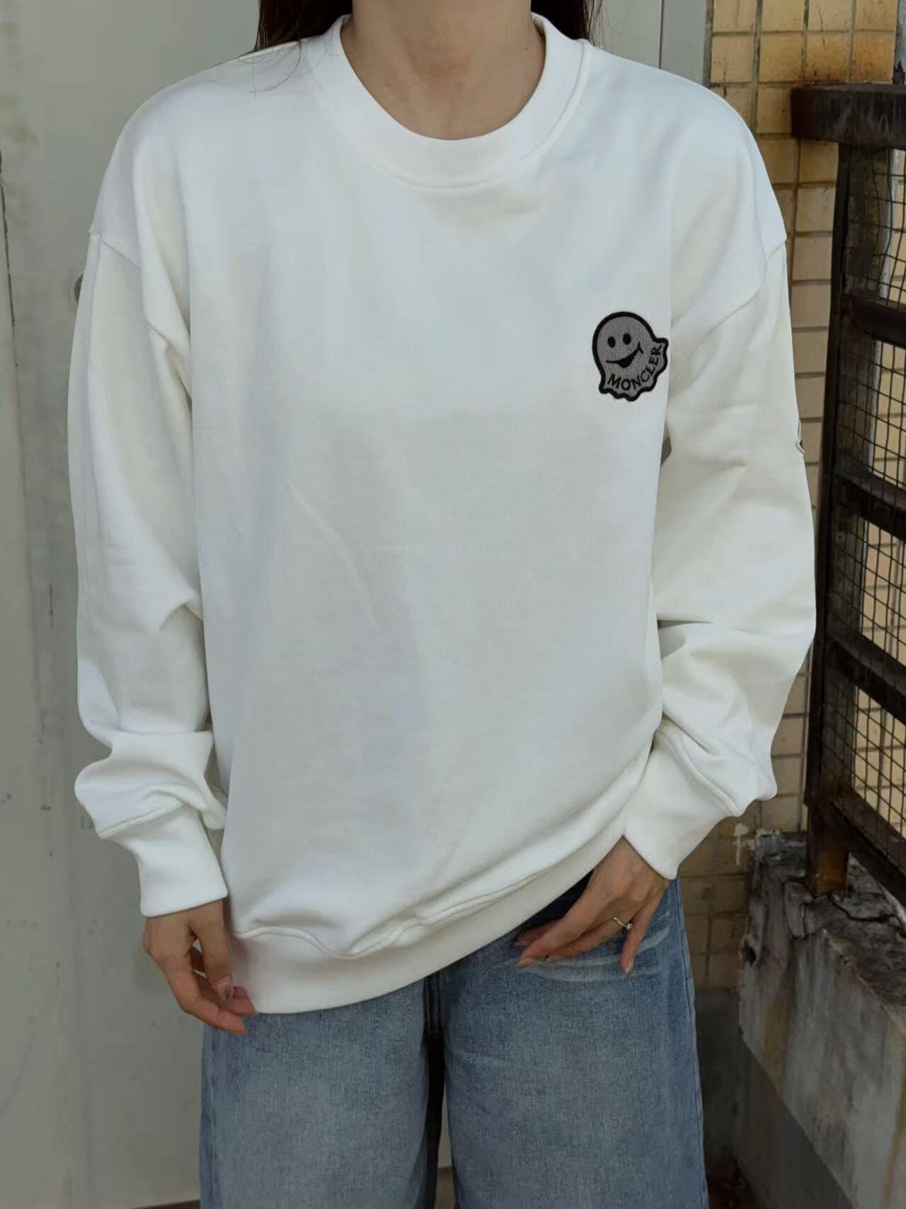 Moncler Logo Patch Crewneck Sweatshirt- Off-White 3 Moncler Logo Patch Crewneck Sweatshirt- Off-White - Image 3