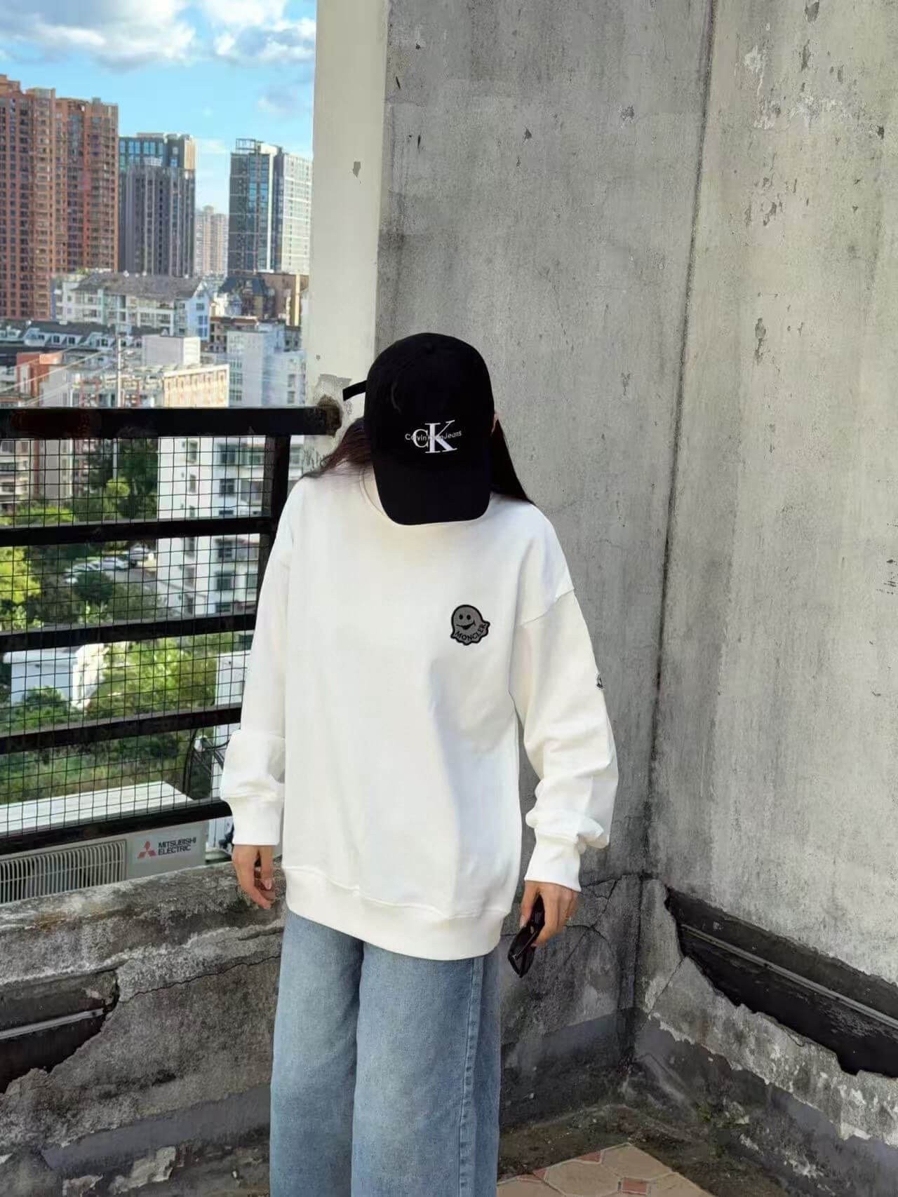 Moncler Logo Patch Crewneck Sweatshirt- Off-White 6 Moncler Logo Patch Crewneck Sweatshirt- Off-White - Image 6