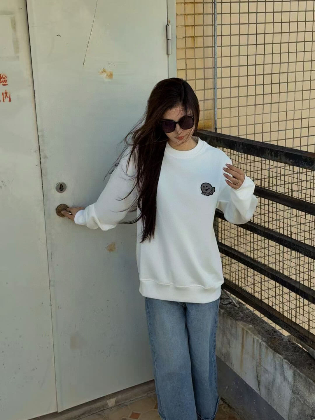 Moncler Logo Patch Crewneck Sweatshirt- Off-White 7 Moncler Logo Patch Crewneck Sweatshirt- Off-White - Image 7