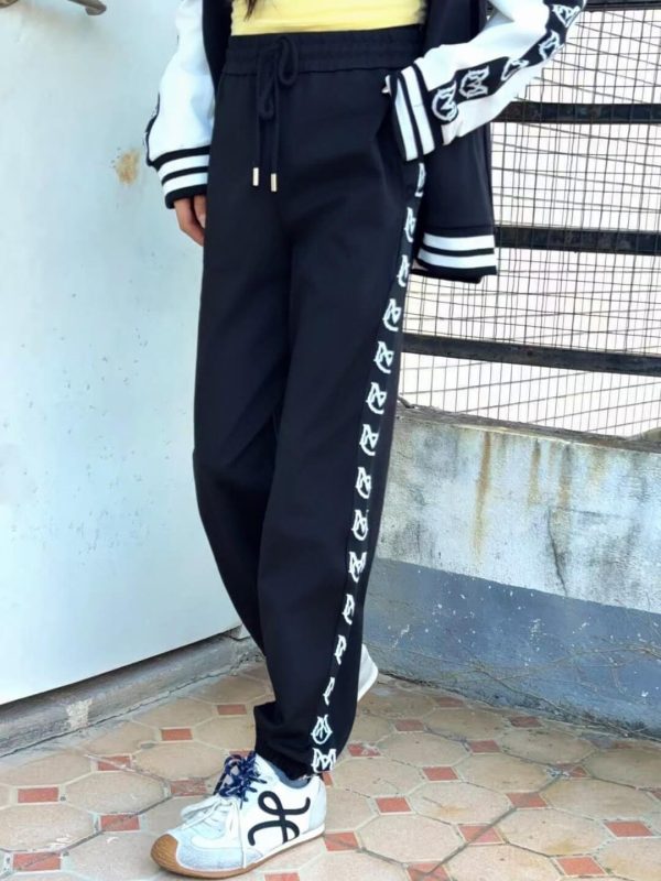 Moncler Logo Trim Drawstring Track Pants- Black