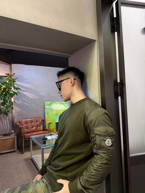 Moncler Panelled Cotton Sweatshirt- Olive Green