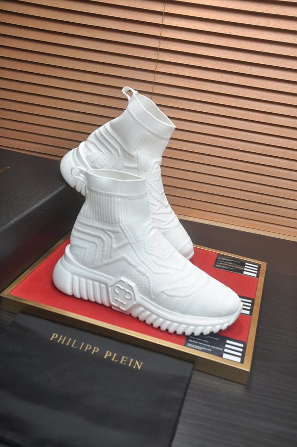 _Philipp Plein Supersonic White knit sock sneakers. (5) Philipp Plein Supersonic White knit sock sneakers.