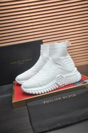 Philipp Plein Supersonic White knit sock sneakers.
