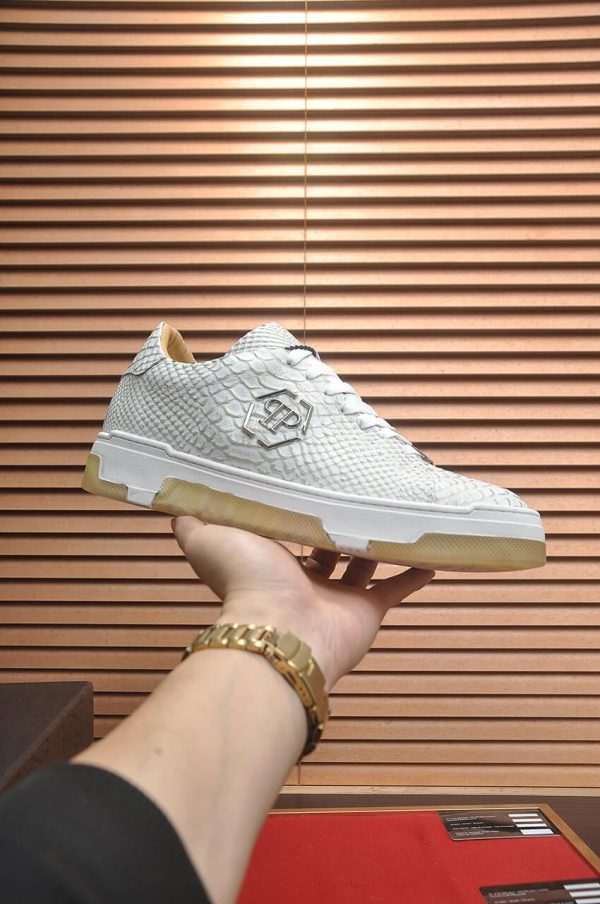 Philipp Plein white real python leather lo-top sneakers.