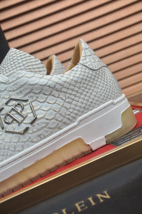 Philipp Plein white real python leather lo-top sneakers.