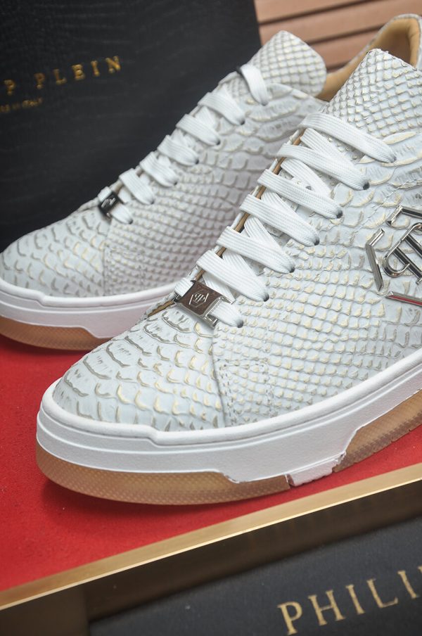 Philipp Plein white real python leather lo-top sneakers.