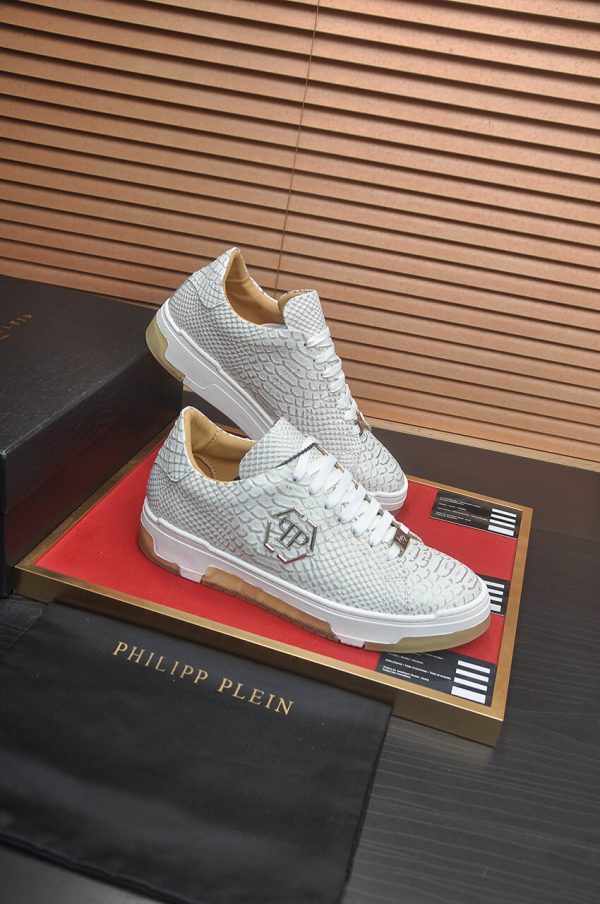 Philipp Plein white real python leather lo-top sneakers.