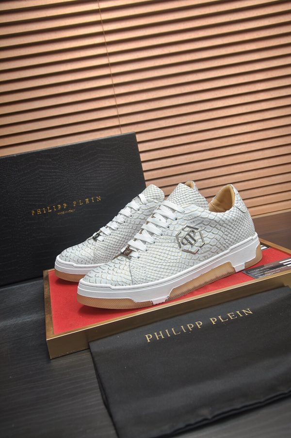 Philipp Plein white real python leather lo-top sneakers.