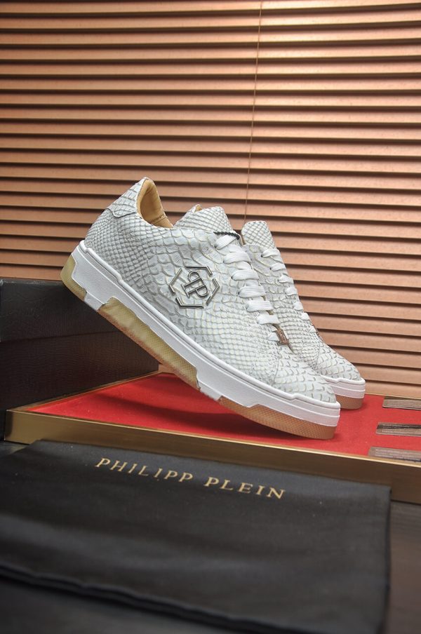 Philipp Plein white real python leather lo-top sneakers.