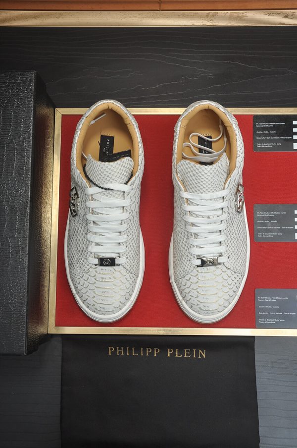 Philipp Plein white real python leather lo-top sneakers.
