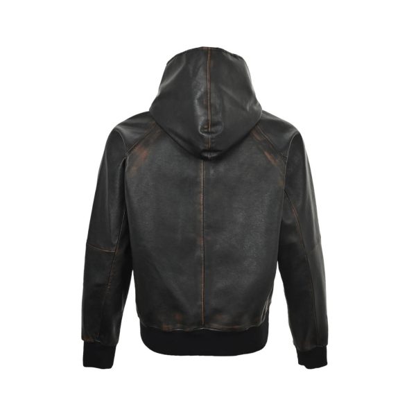 Prada Nappa Leather Raglan Hooded Leather Jacket- Black