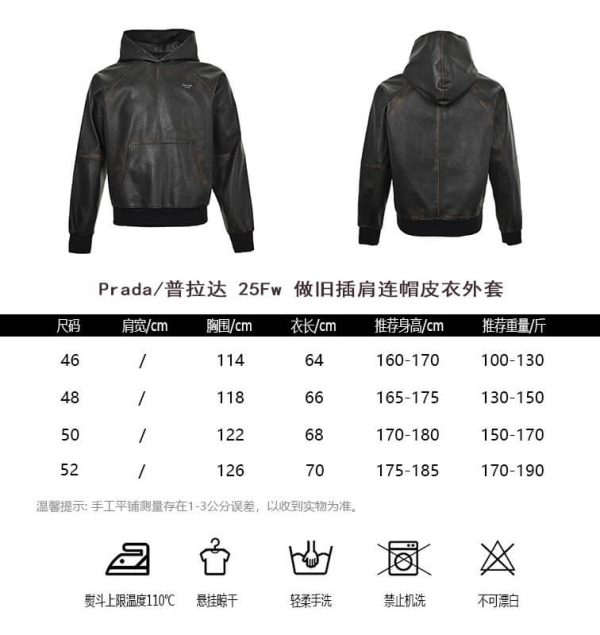 Prada Nappa Leather Raglan Hooded Leather Jacket- Black