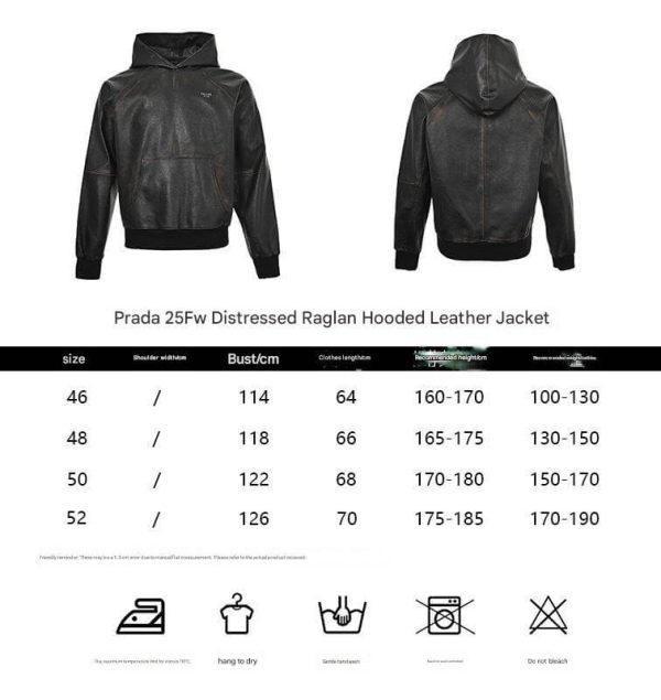 Prada Nappa Leather Raglan Hooded Leather Jacket- Black