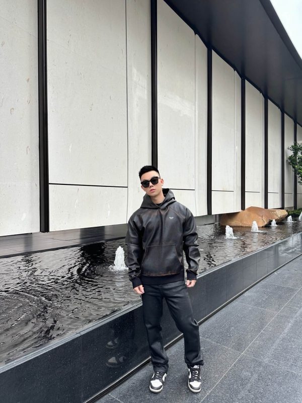 Prada Nappa Leather Raglan Hooded Leather Jacket- Black