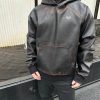 Prada Nappa Leather Raglan Hooded Leather Jacket- Black