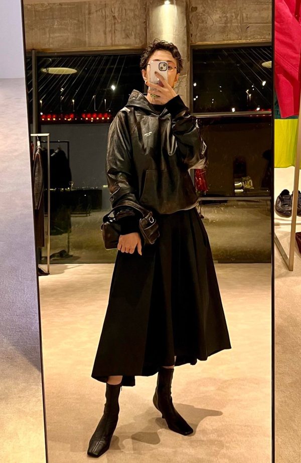 Prada Nappa Leather Raglan Hooded Leather Jacket- Black