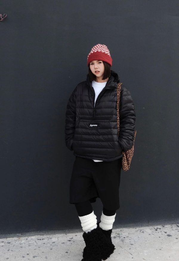 Supreme Micro Down Half Zip Hooded Down Jacket- Black (1) Supreme Micro Down Half Zip Hooded Down Jacket- Black