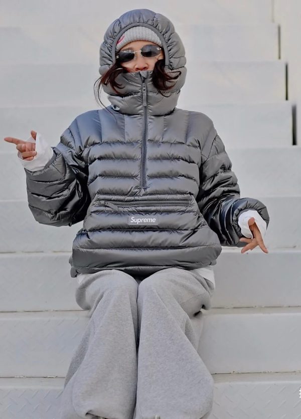 Supreme Micro Down Half Zip Hooded Down Jacket- Grey (1) Supreme Micro Down Half Zip Hooded Down Jacket- Grey