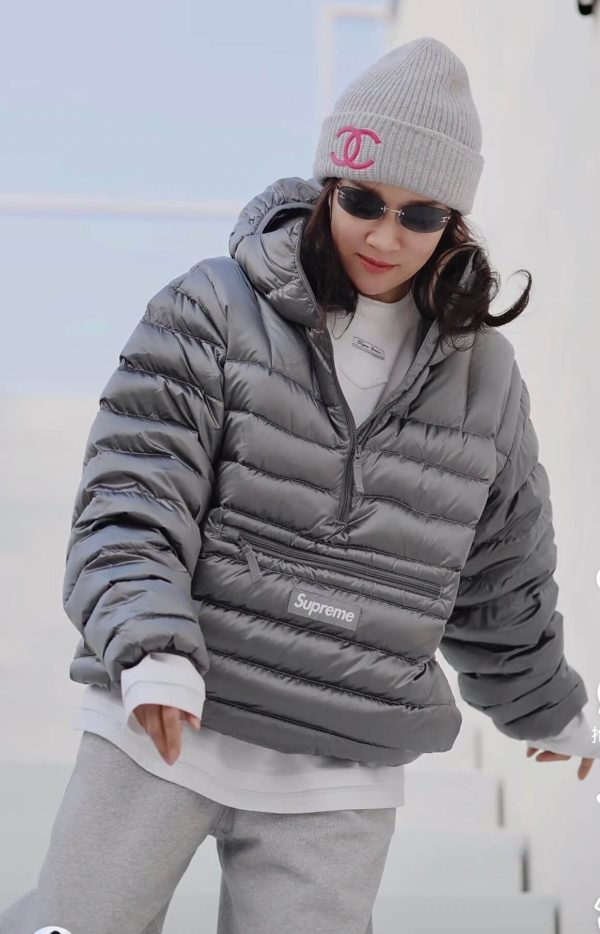 Supreme Micro Down Half Zip Hooded Down Jacket- Grey (2) Supreme Micro Down Half Zip Hooded Down Jacket- Grey