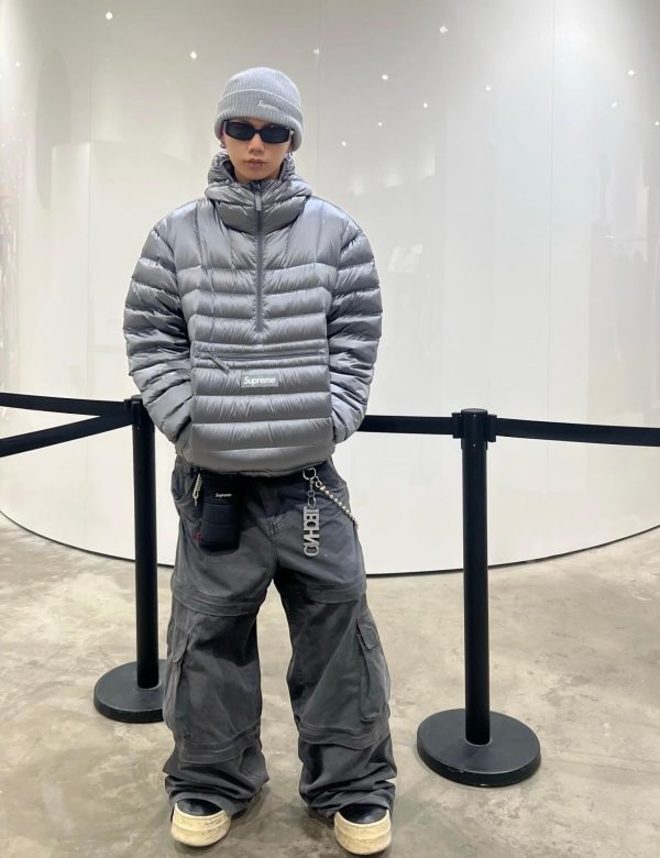 Supreme Micro Down Half Zip Hooded Down Jacket- Grey (3) Supreme Micro Down Half Zip Hooded Down Jacket- Grey