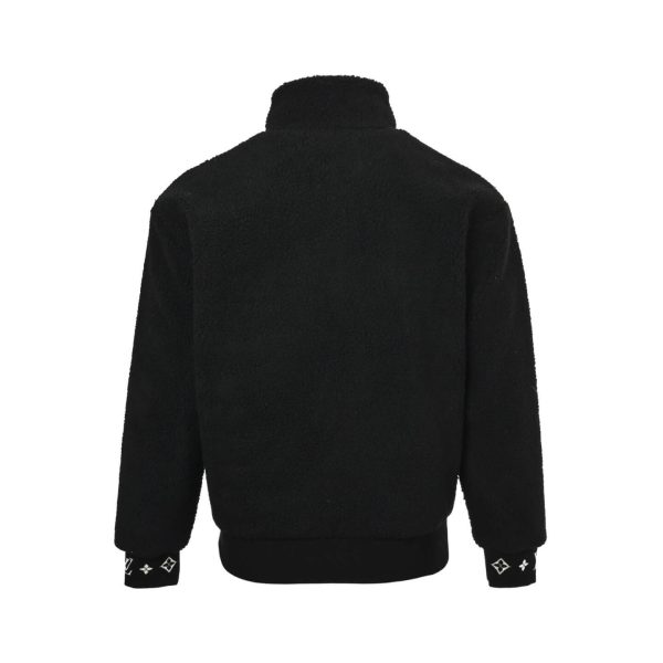 The Louis Vuitton Leather Patch Fleece Blouson Jacket – Black