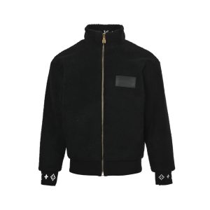 The Louis Vuitton Leather Patch Fleece Blouson Jacket – Black