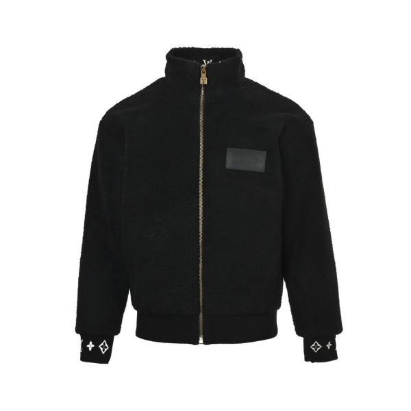 The Louis Vuitton Leather Patch Fleece Blouson Jacket – Black