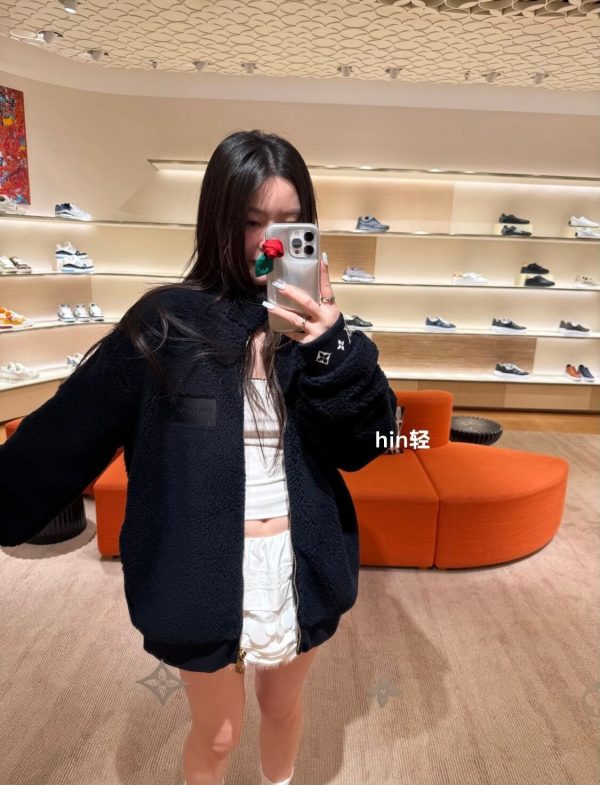 The Louis Vuitton Leather Patch Fleece Blouson Jacket – Black