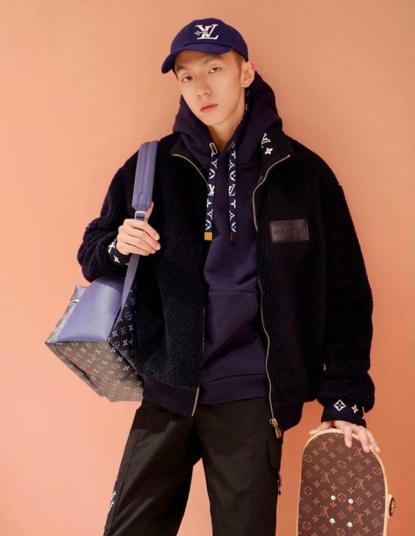 The Louis Vuitton Leather Patch Fleece Blouson Jacket – Black