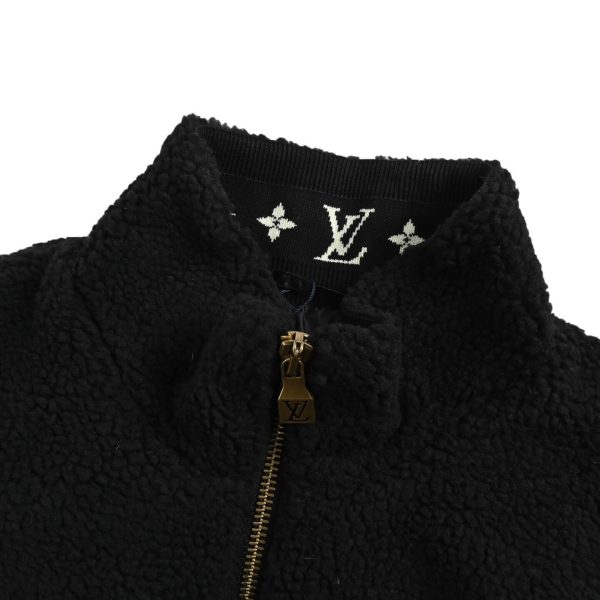 The Louis Vuitton Leather Patch Fleece Blouson Jacket – Black