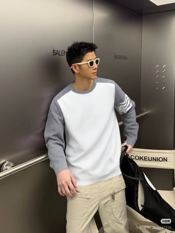 Thom Browne "4-Bar" Stripe Crewneck Sweater- White