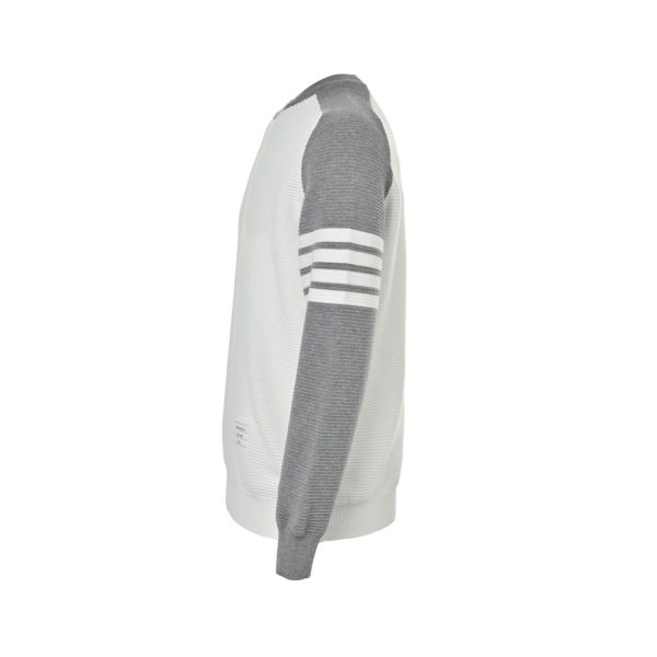 Thom Browne "4-Bar" Stripe Crewneck Sweater- White