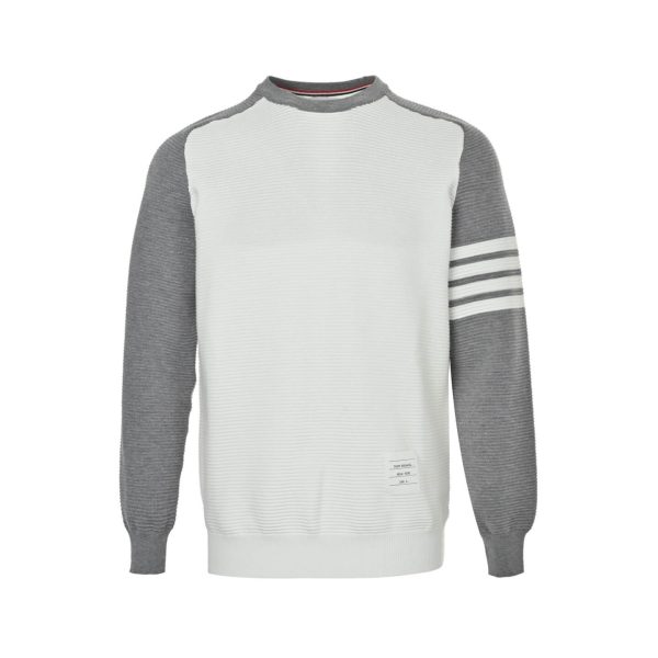 Thom Browne "4-Bar" Stripe Crewneck Sweater- White