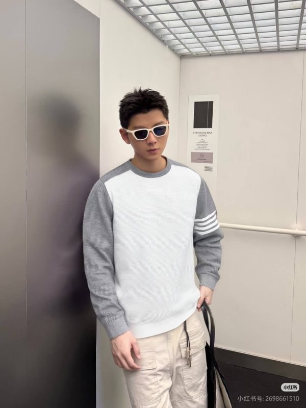 Thom Browne "4-Bar" Stripe Crewneck Sweater- White