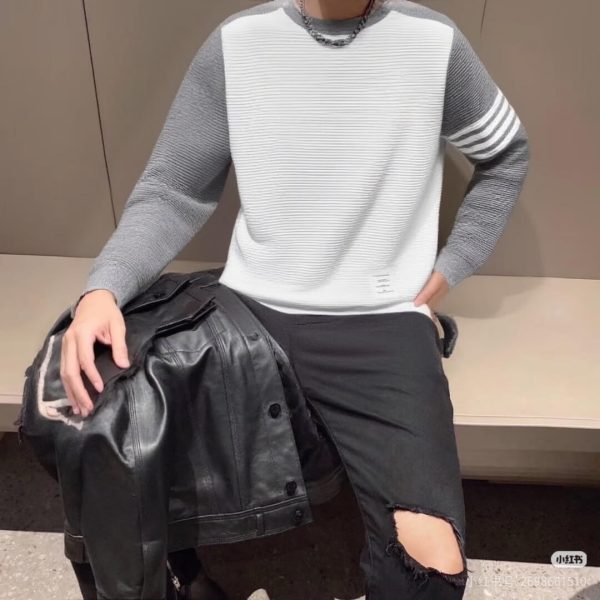 Thom Browne "4-Bar" Stripe Crewneck Sweater- White