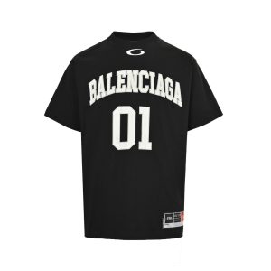 Balenciaga black short-sleeve T-shirt with logo print and number 01 graphic