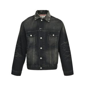 Acne Studios Leather Collar Washed Denim Jacket- Black (10) Acne Studios Leather Collar Washed Denim Jacket- Black