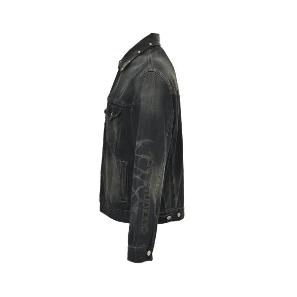 Acne Studios Leather Collar Washed Denim Jacket- Black (11) Acne Studios Leather Collar Washed Denim Jacket- Black