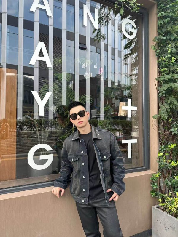 Acne Studios Leather Collar Washed Denim Jacket- Black (3) Acne Studios Leather Collar Washed Denim Jacket- Black