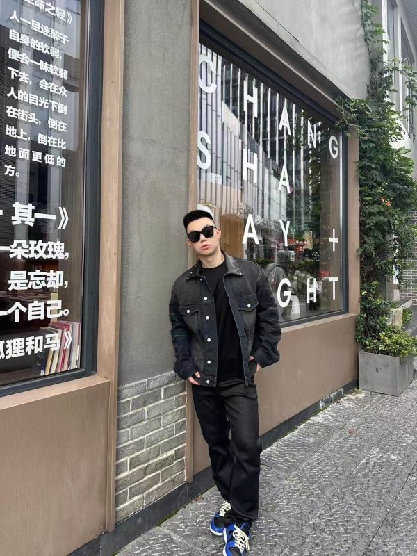 Acne Studios Leather Collar Washed Denim Jacket- Black (5) Acne Studios Leather Collar Washed Denim Jacket- Black