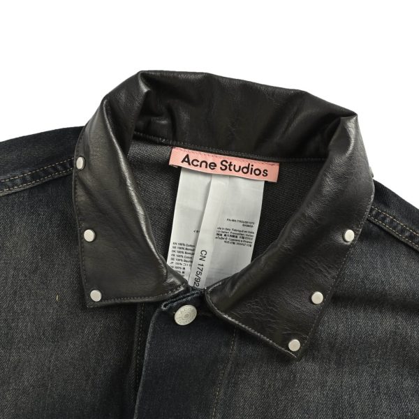 Acne Studios Leather Collar Washed Denim Jacket- Black (8) Acne Studios Leather Collar Washed Denim Jacket- Black