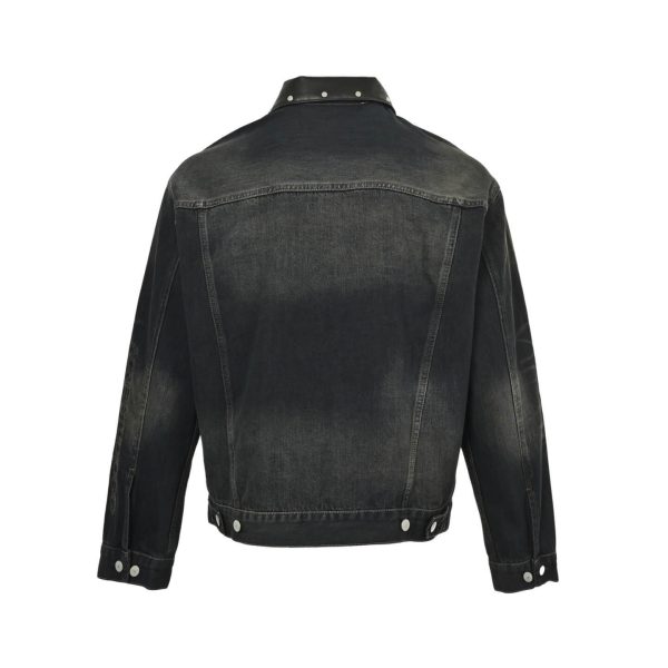 Acne Studios Leather Collar Washed Denim Jacket- Black (9) Acne Studios Leather Collar Washed Denim Jacket- Black