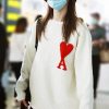 Ami de Cœur Embroidered Heart Logo Crew Neck sweater- Off-White